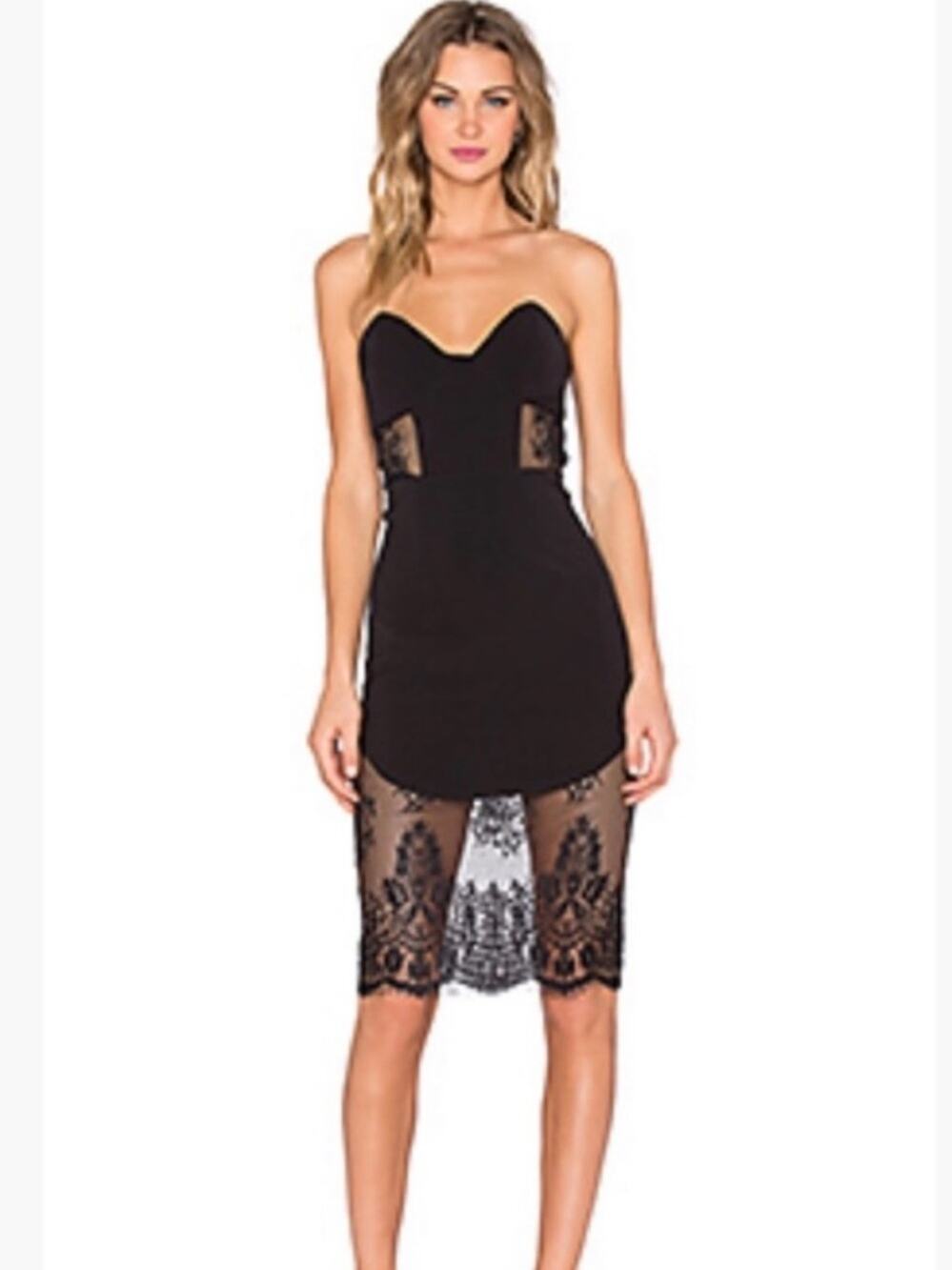 NBD Black Pictute Me Strapless Lace Midi Dress